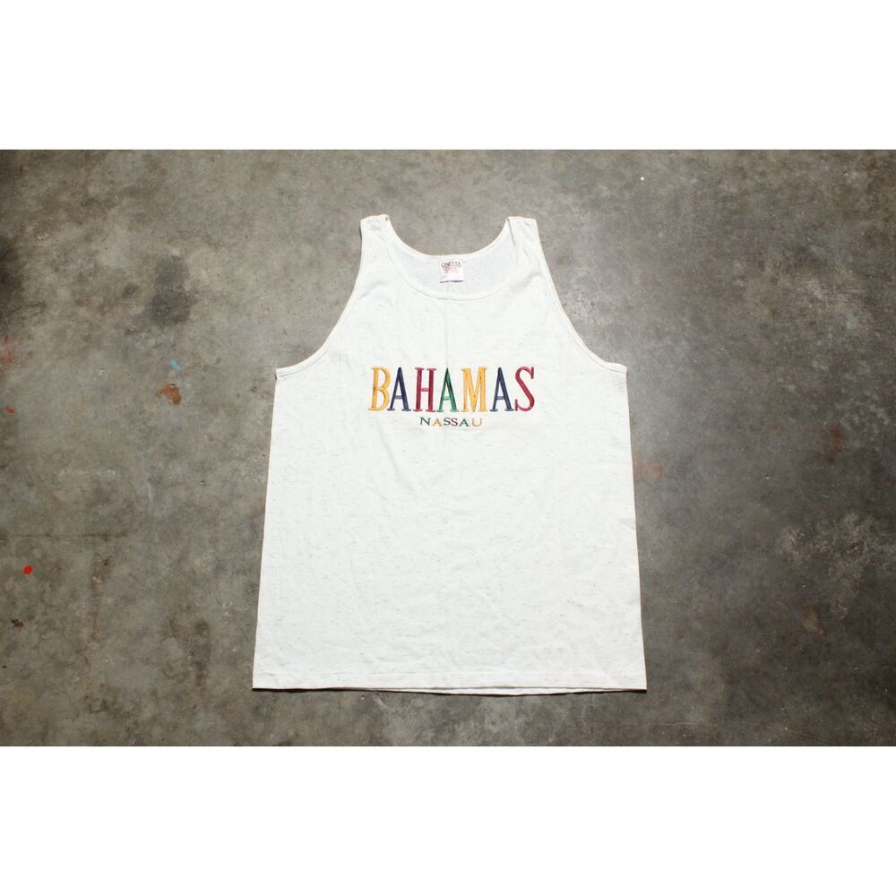 Vintage 90's USA Made Oneita Bahamas Nassau Embroidered Tank Top Shirt - Large
